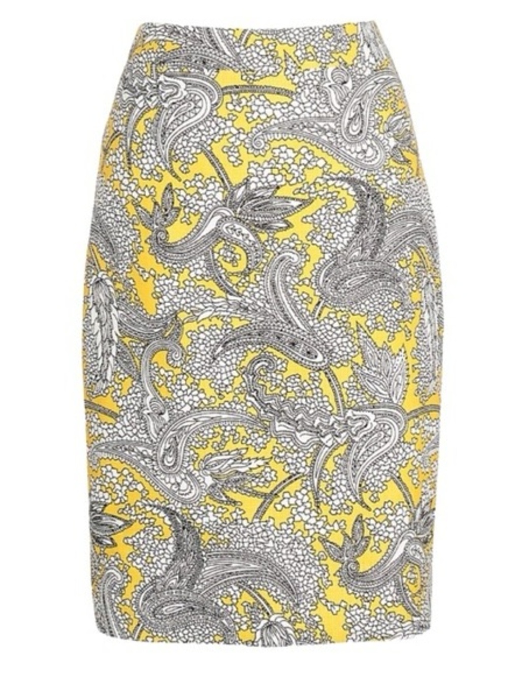J. Crew Yellow and Black Paisley Pencil Skirt